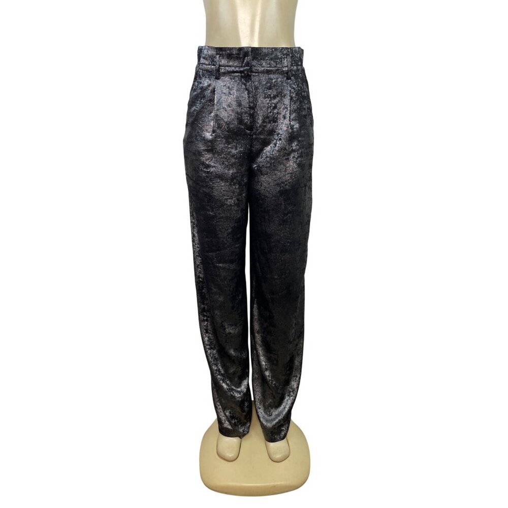 BCBGMAXAZRIA Womens Metallic Black Velvet Trousers Pants Size S